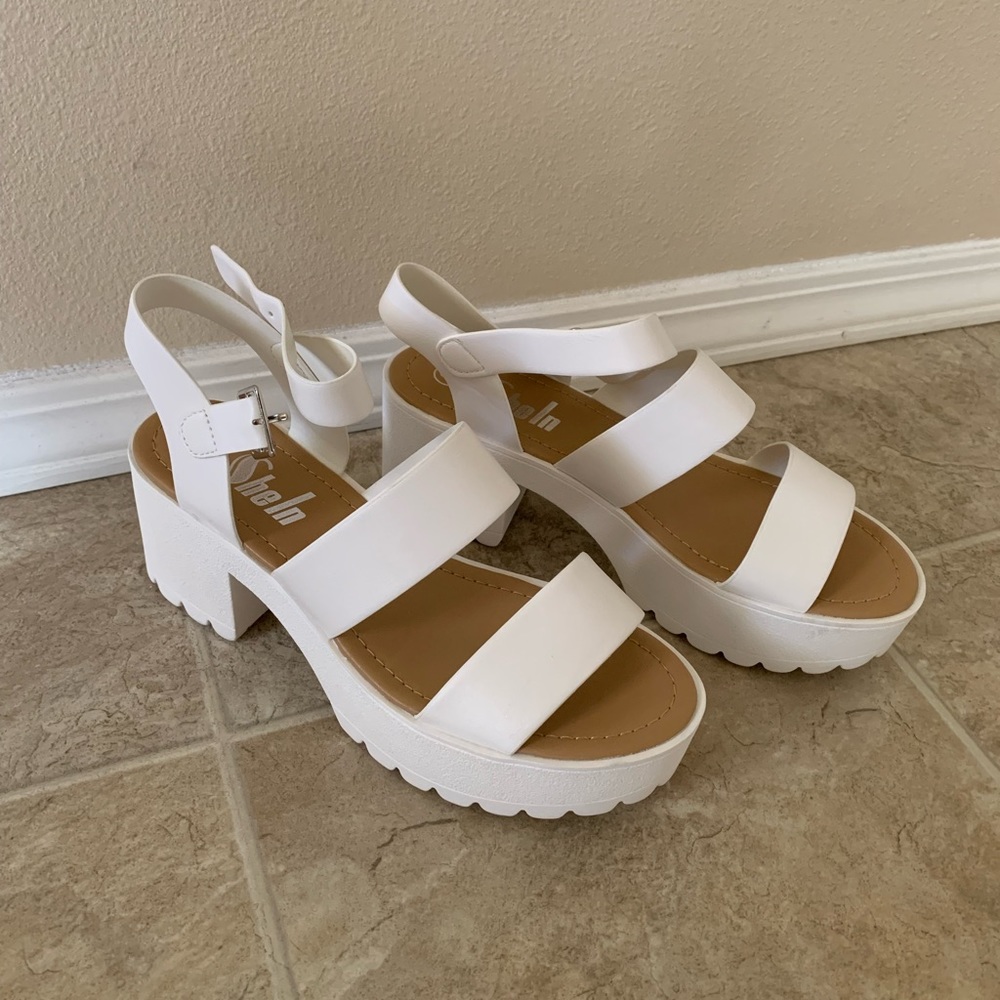 White platform heels